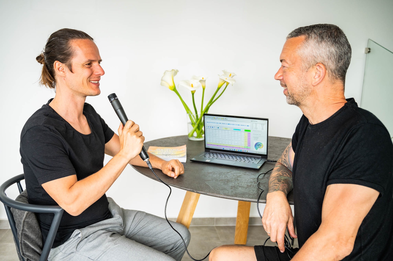 Rob recording a client's voice for analysis